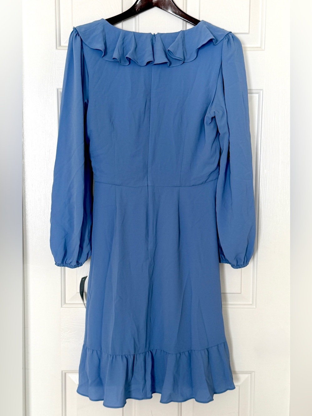London Times NWT Blue Ruffle Wrap Dress Size 10 Romantic Feminine - Picture 2 of 7